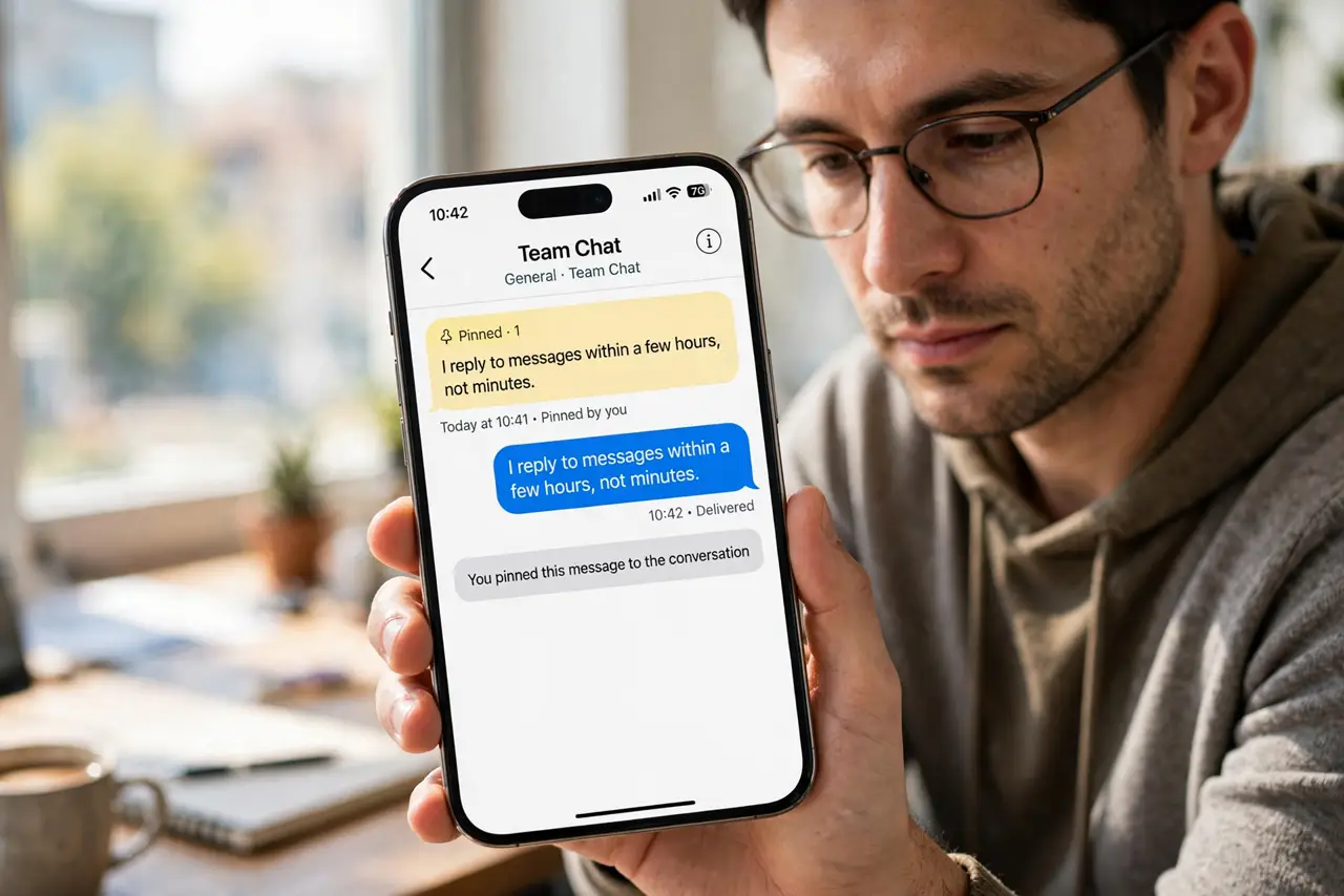 A person performing step 1: State your response window plainly. Tell people directly: 'I reply to messages within a few hours, not minutes.