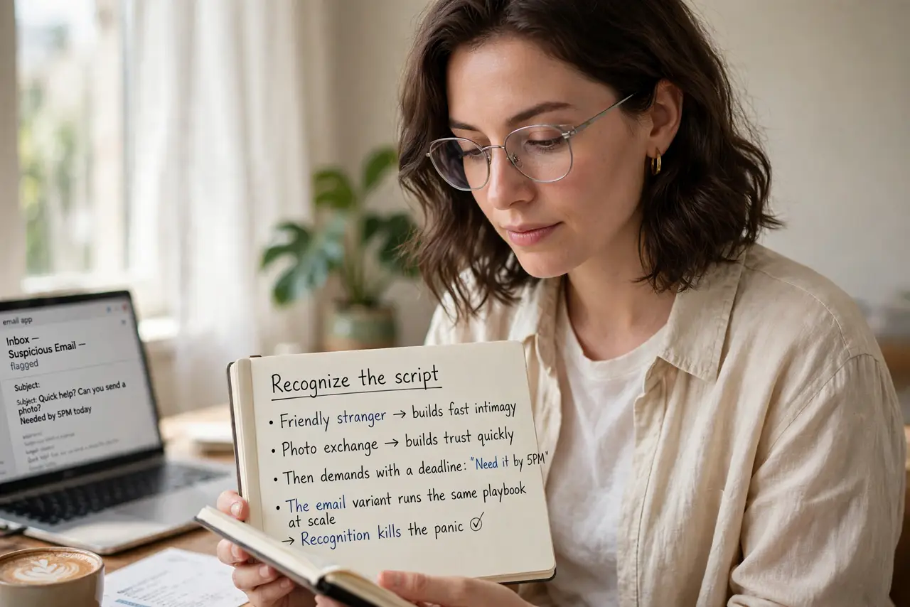 A person performing the first step of the guide: Recognize the script.