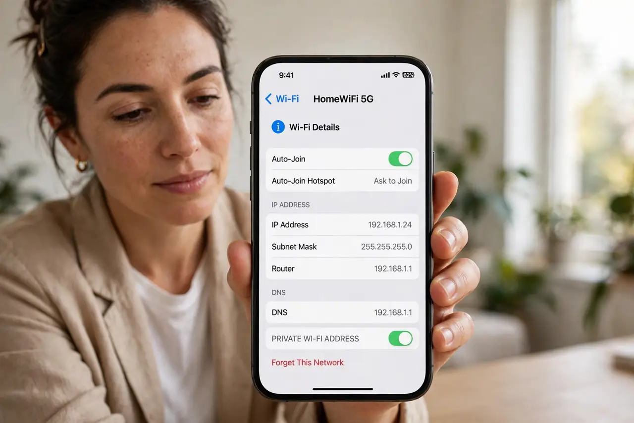 Step 1 in action for Share Wi-Fi From iPhone to Android: Open the Wi-Fi details on the iPhone.