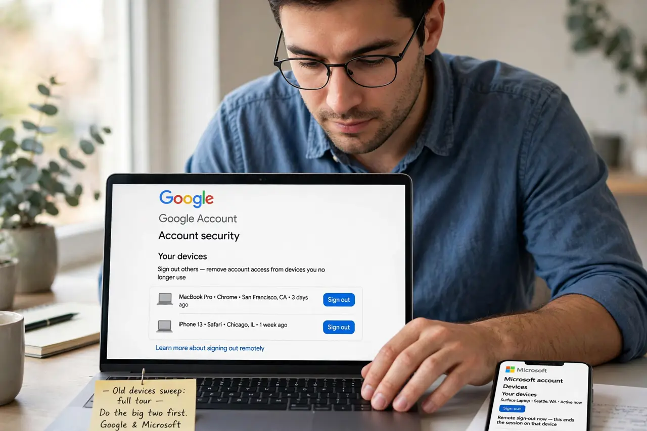 A person performing the first step of the guide: Sign out remotely, now.