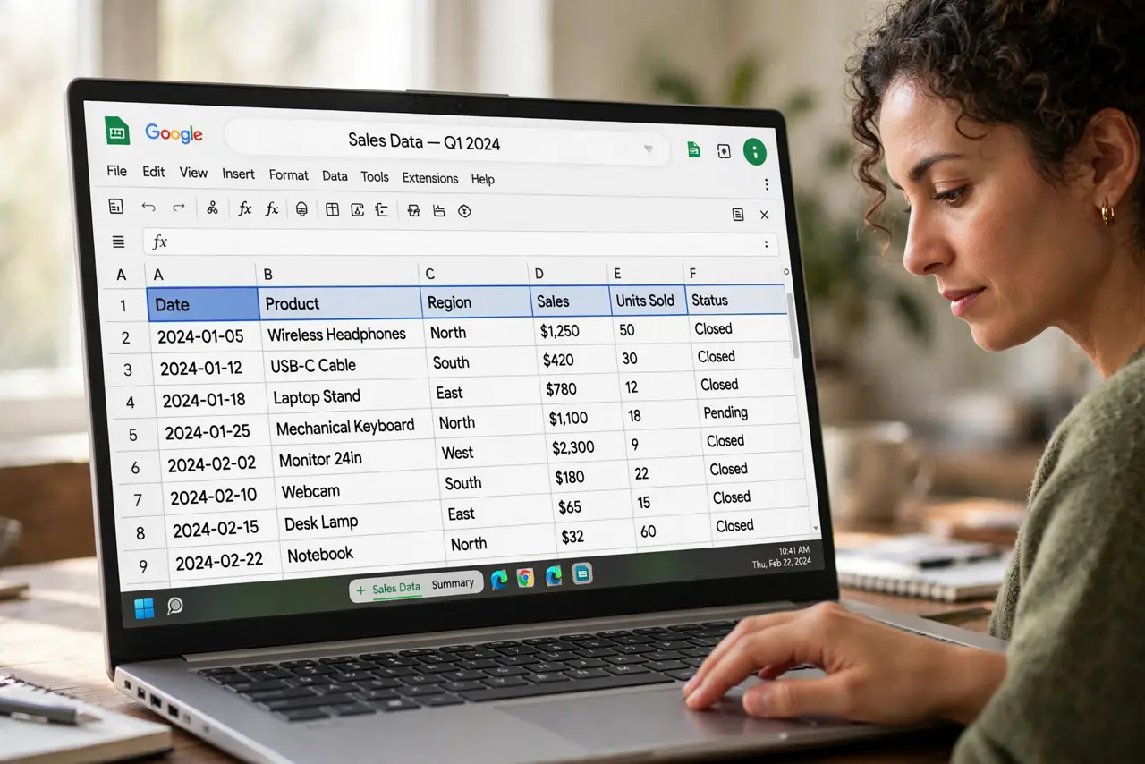 A person carrying out step one: select data with headers.