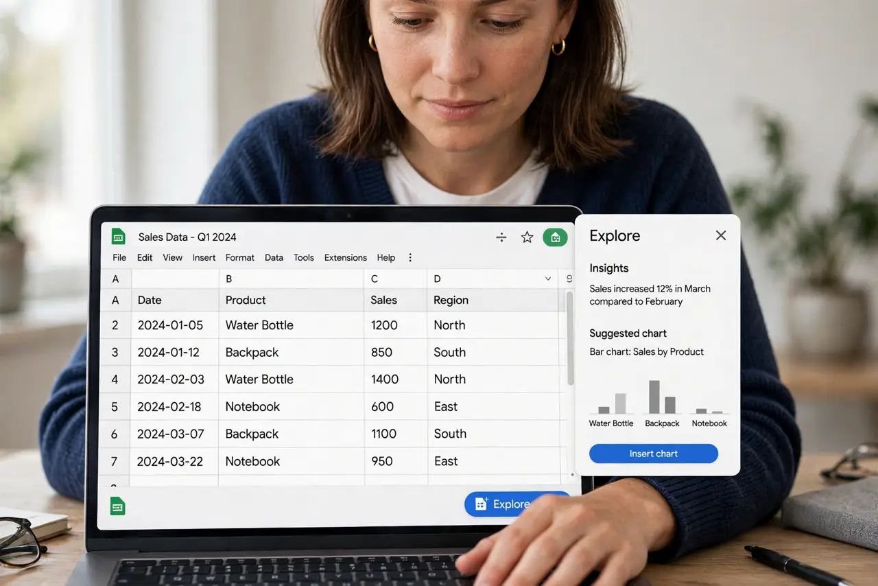 A person performing the first step of the guide: Open the Explore panel.