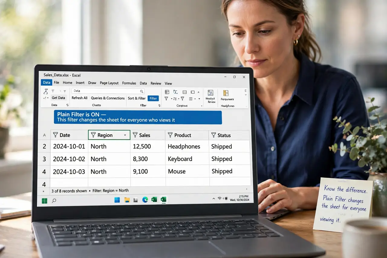Step 1 in action for Filter Views vs Filter in Sheets: Know the difference. Plain Filter changes the sheet for everyone viewing it.