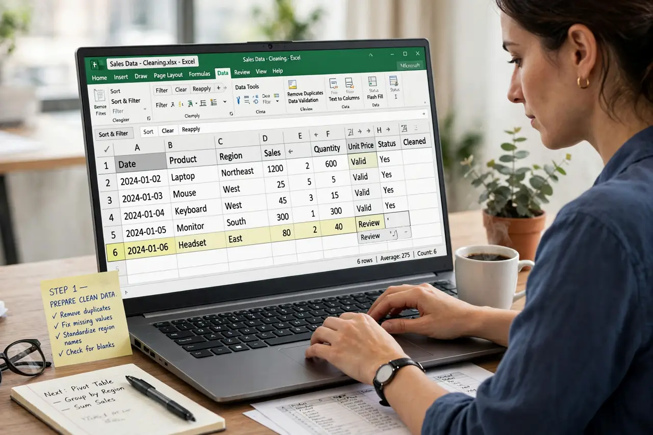 A person carrying out step one: prepare clean data.