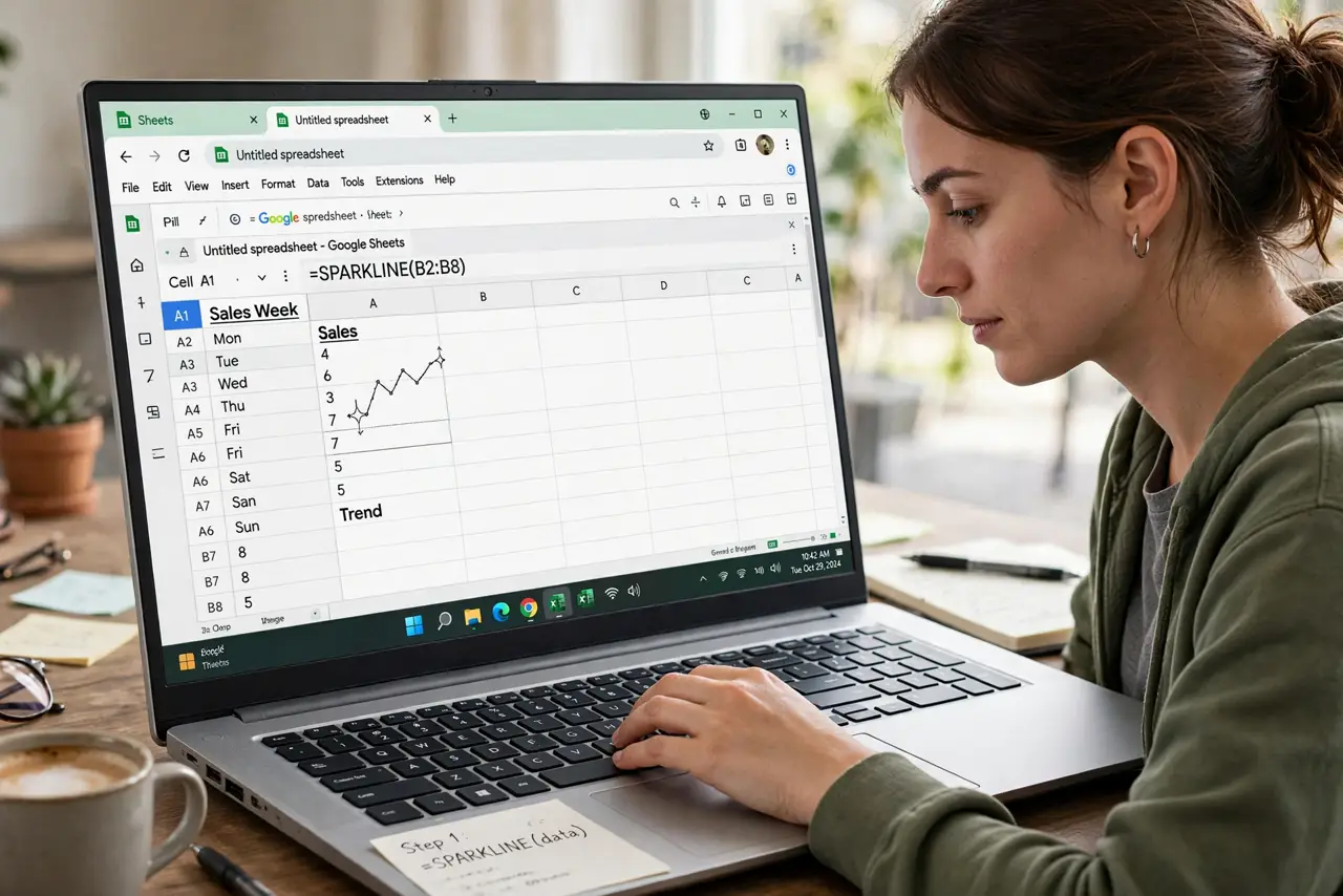 A person carrying out step one: write your first sparkline.