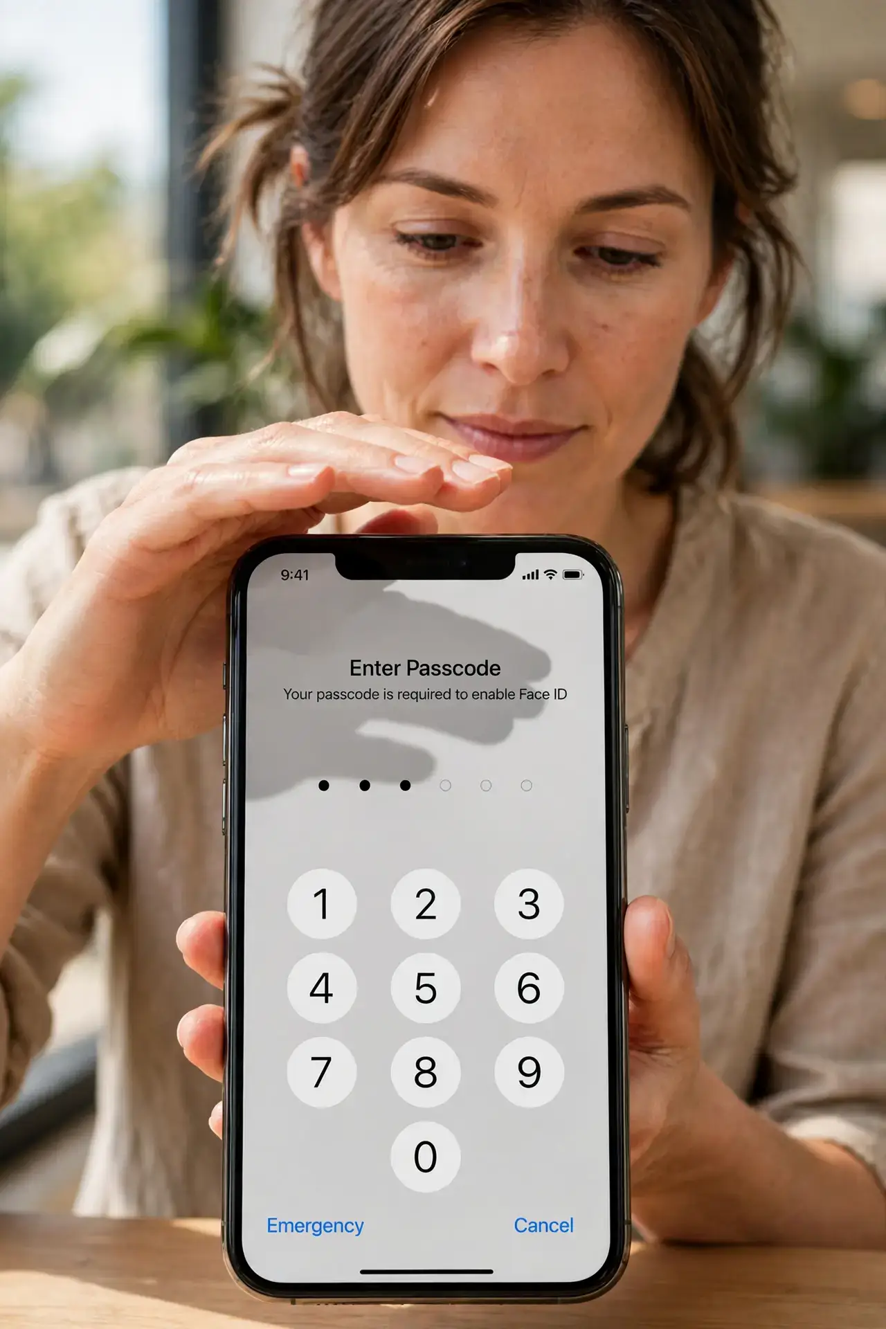Step 1 in action for Someone Watching Your PIN: Shield the keypad with your hand.