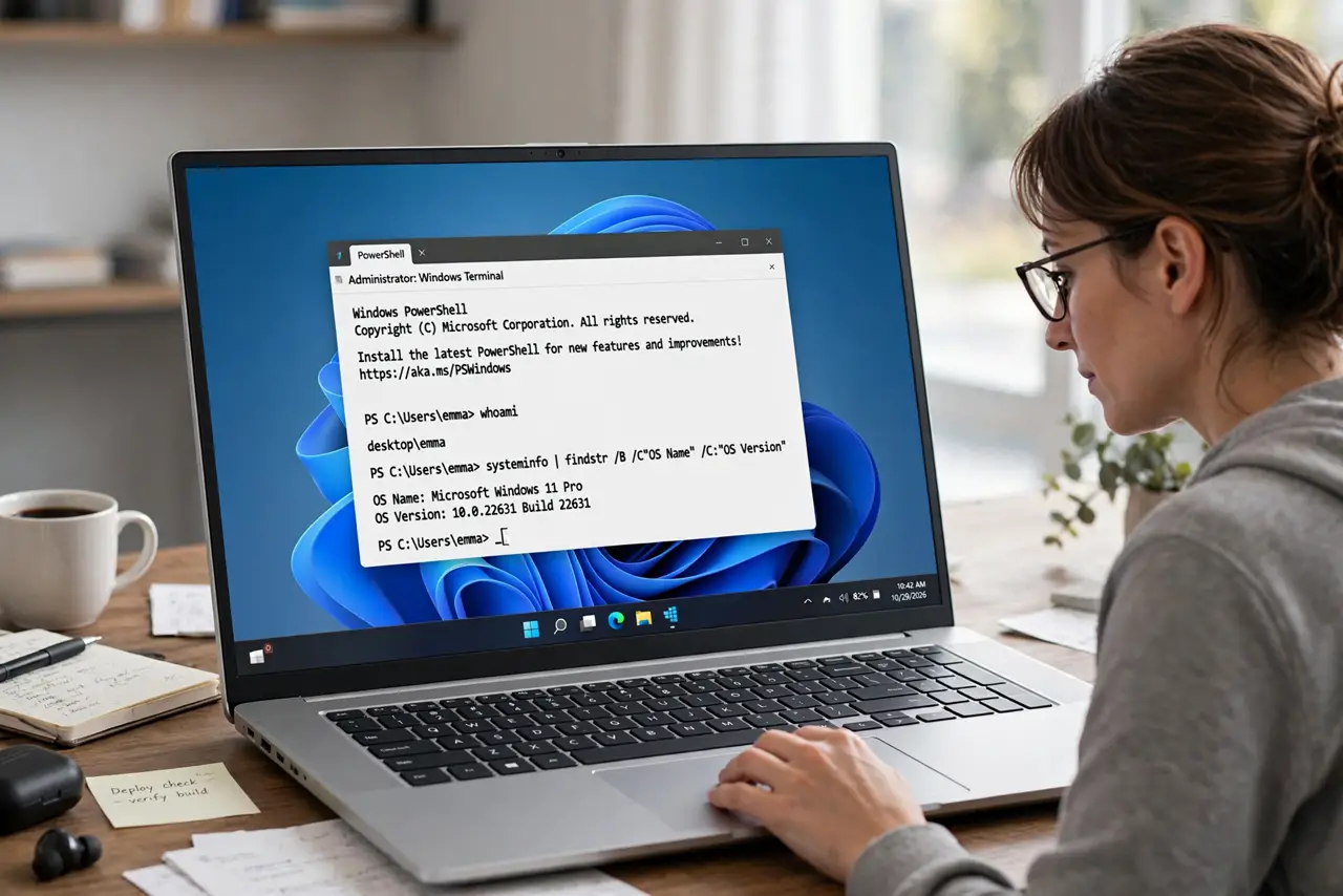 A calm adult opening Windows Terminal as administrator on a Windows laptop.