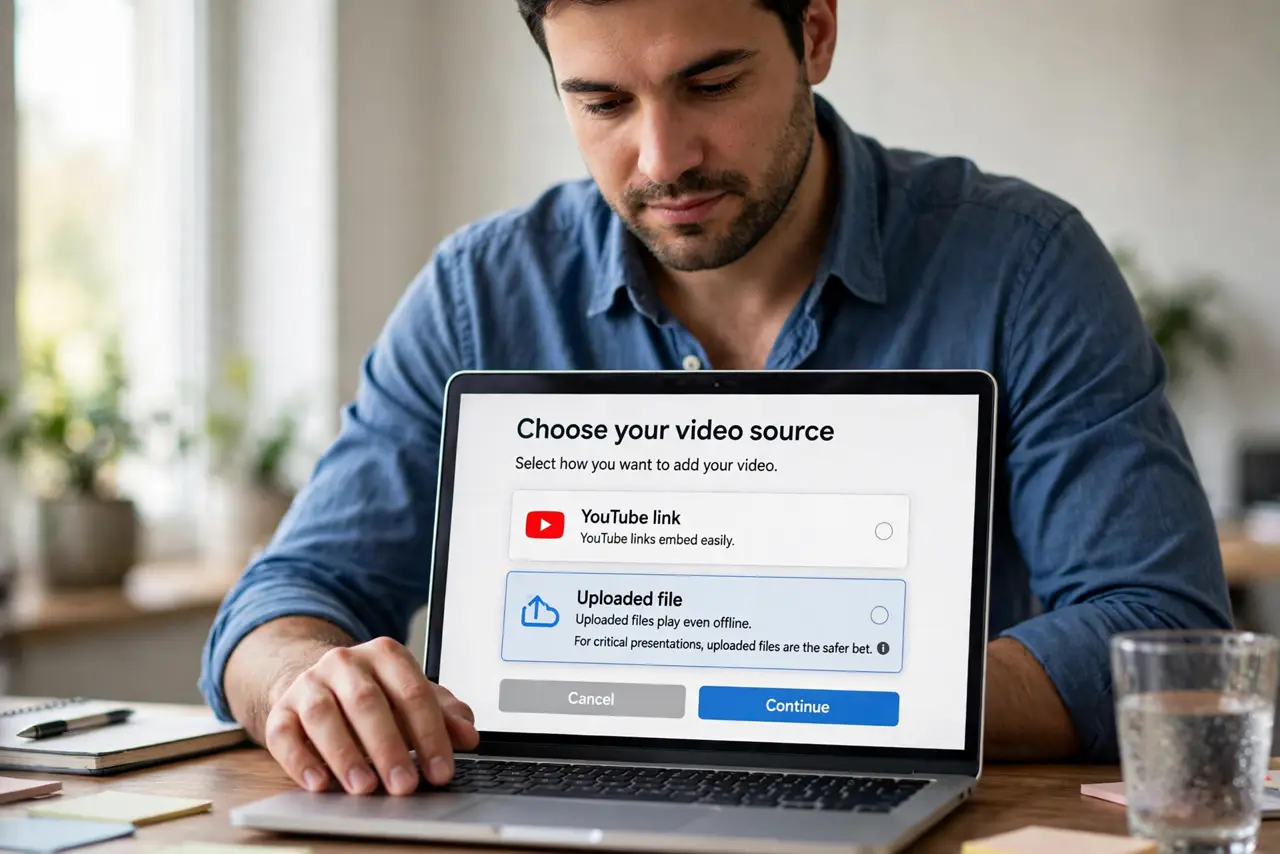 A person performing the first step of the guide: Choose your video source.