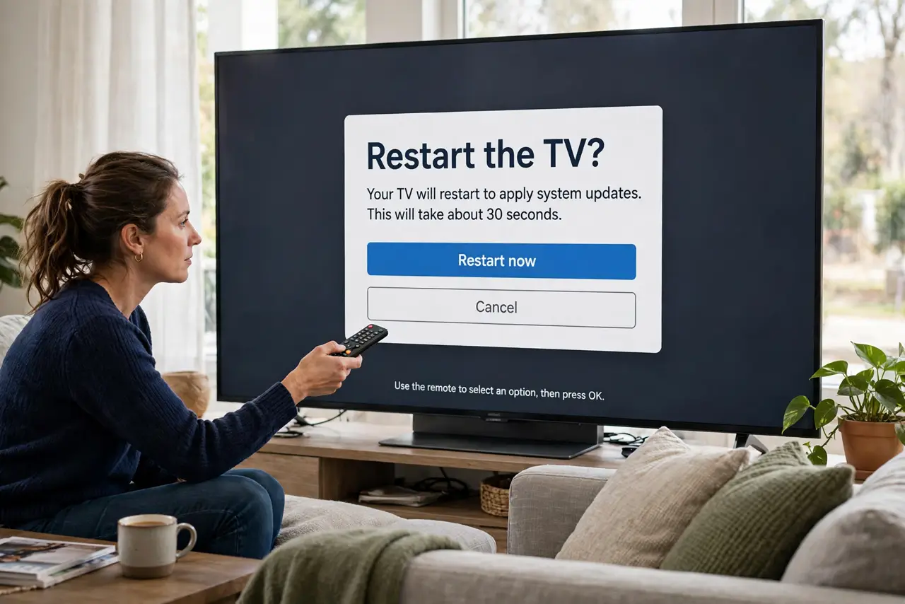 Step 1 in action for Smart TV Buffers but the Phone Is Fine: Restart the TV completely.