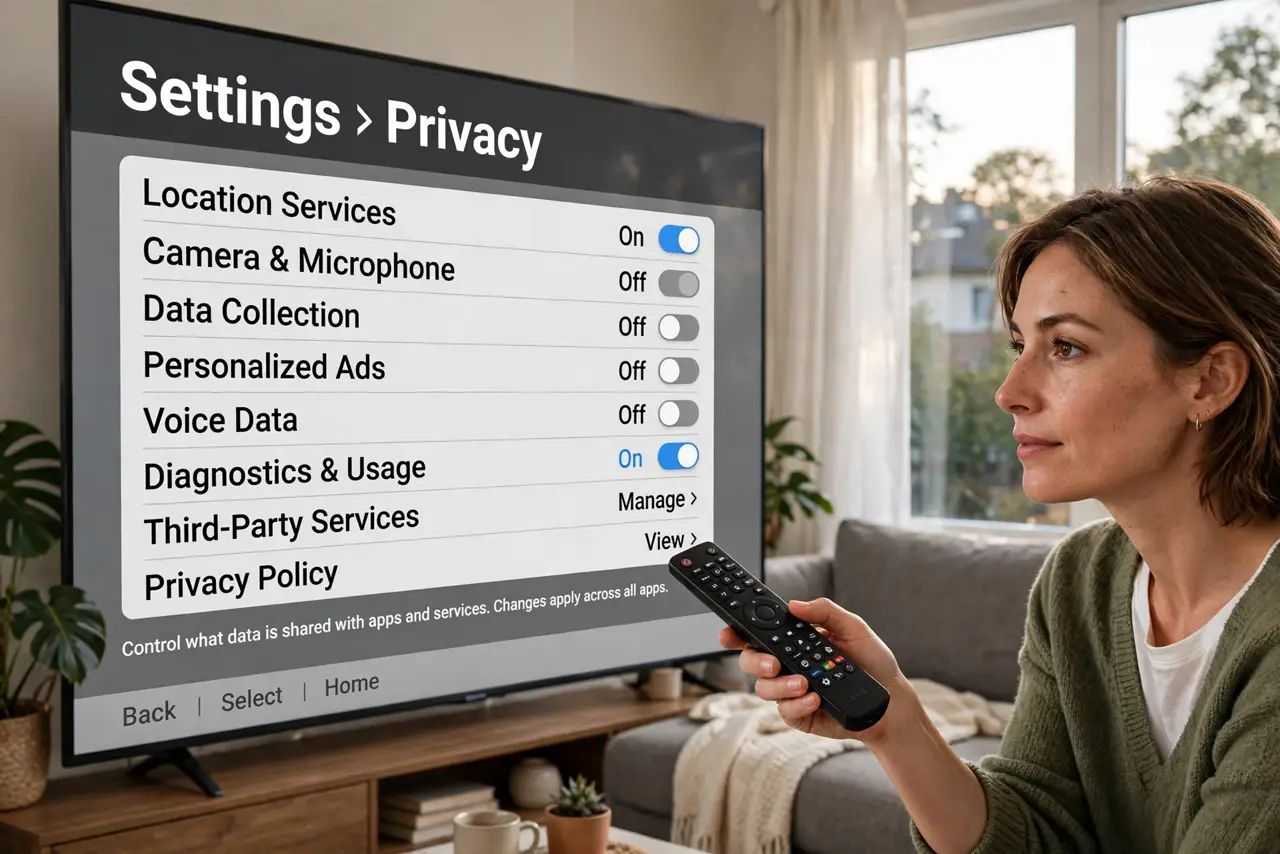 A person performing the first step: Find the privacy menu. On most brands it is Settings > Privacy or General >.