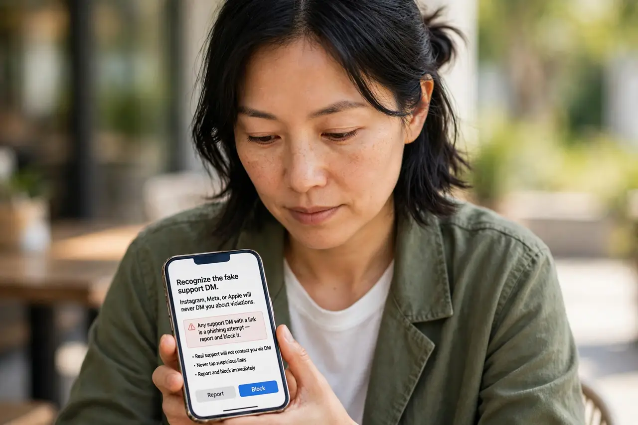 A person performing the first step of the guide: Recognize the fake support DM.