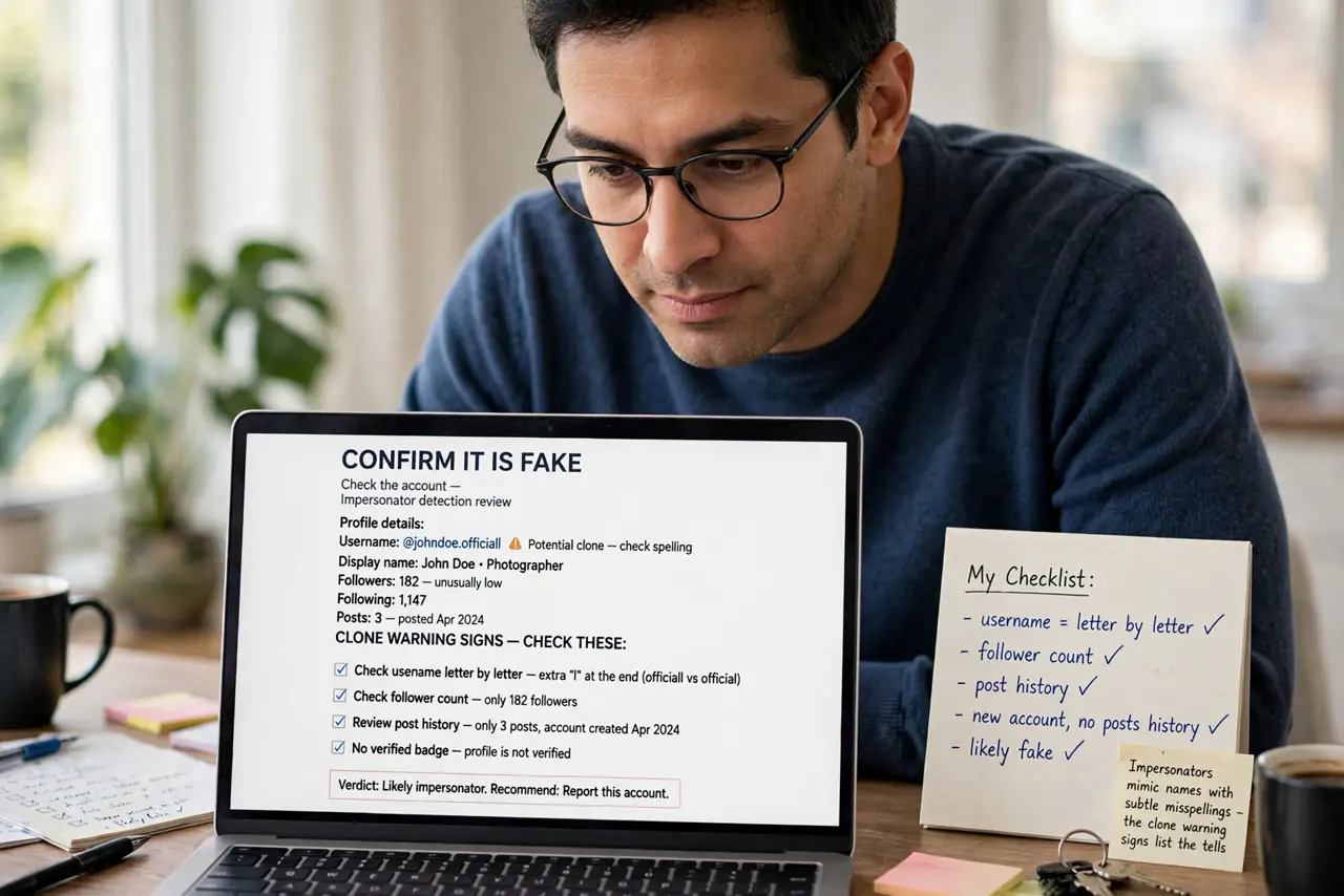 A person performing the first step of the guide: Confirm it is fake.