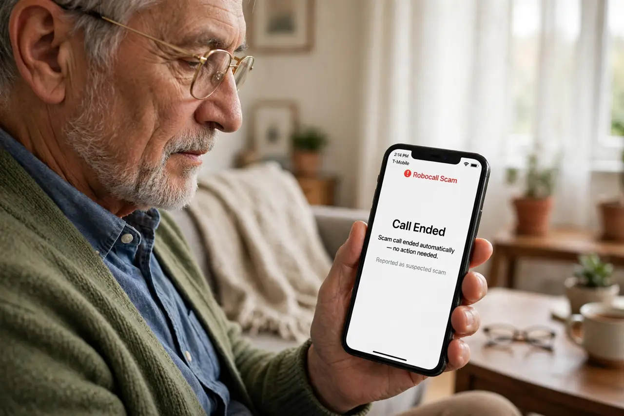 A person performing the first step: Hang up without pressing anything. Pressing 1 confirms your number is live and routes you to a scammer. The robocall's.