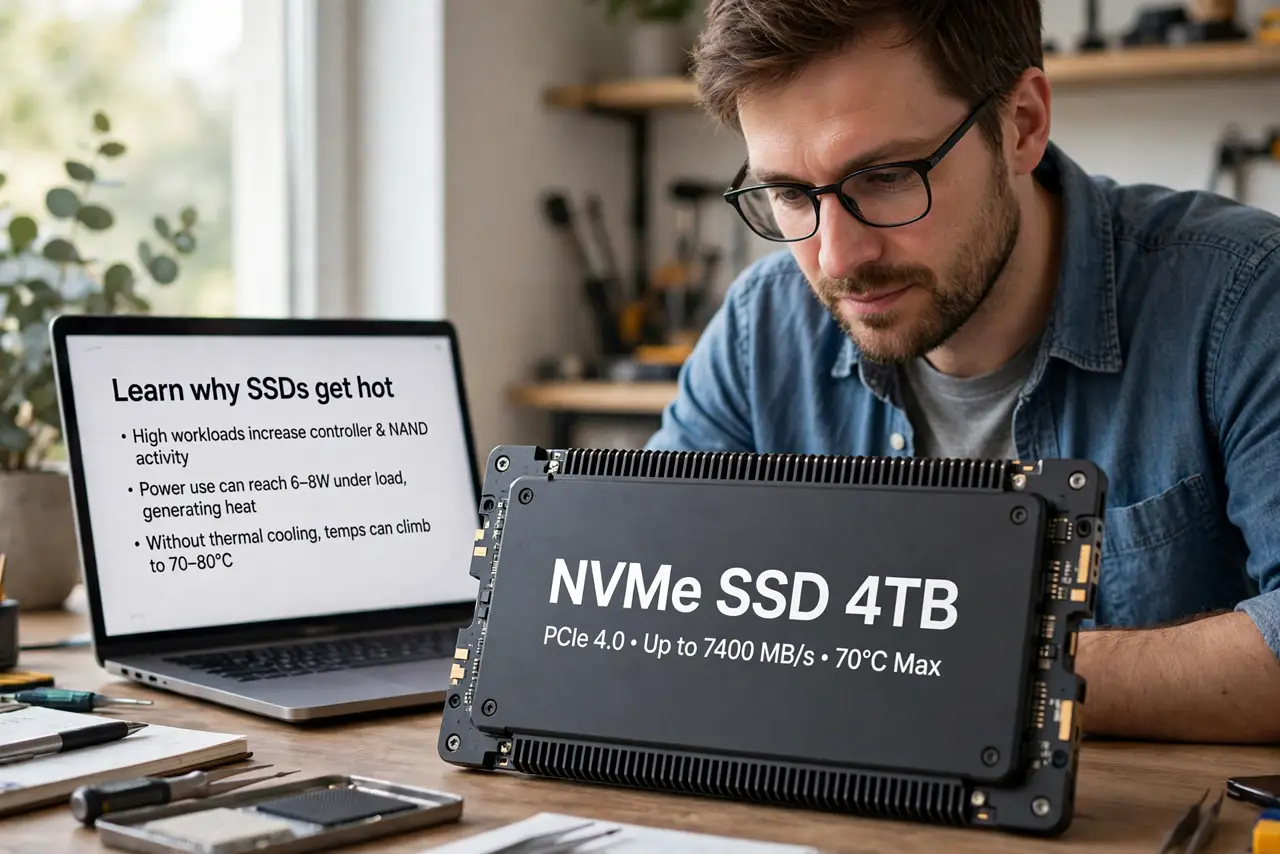 A person calmly performing the guide's first step: Learn why SSDs get hot.