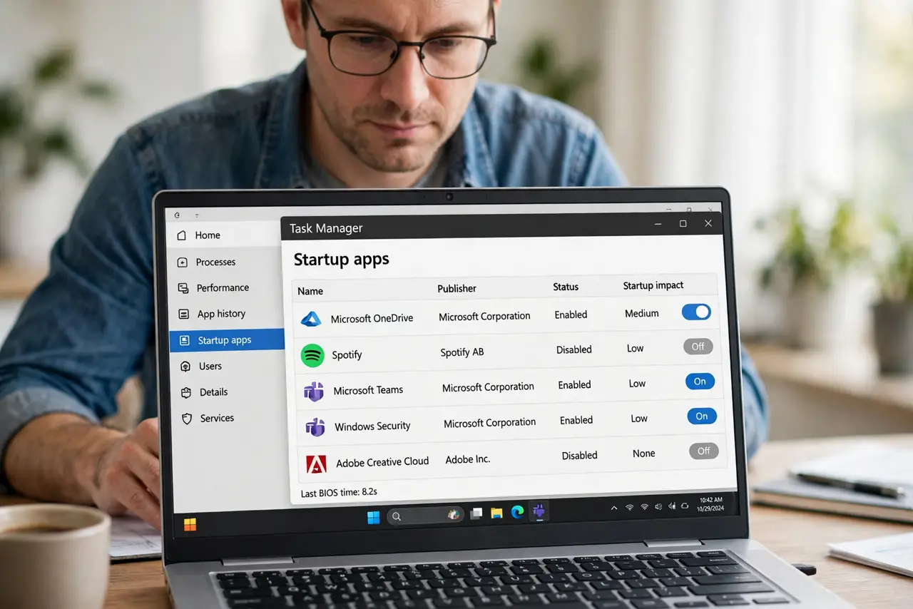 A person performing the first step: Open Startup apps in Task Manager.
