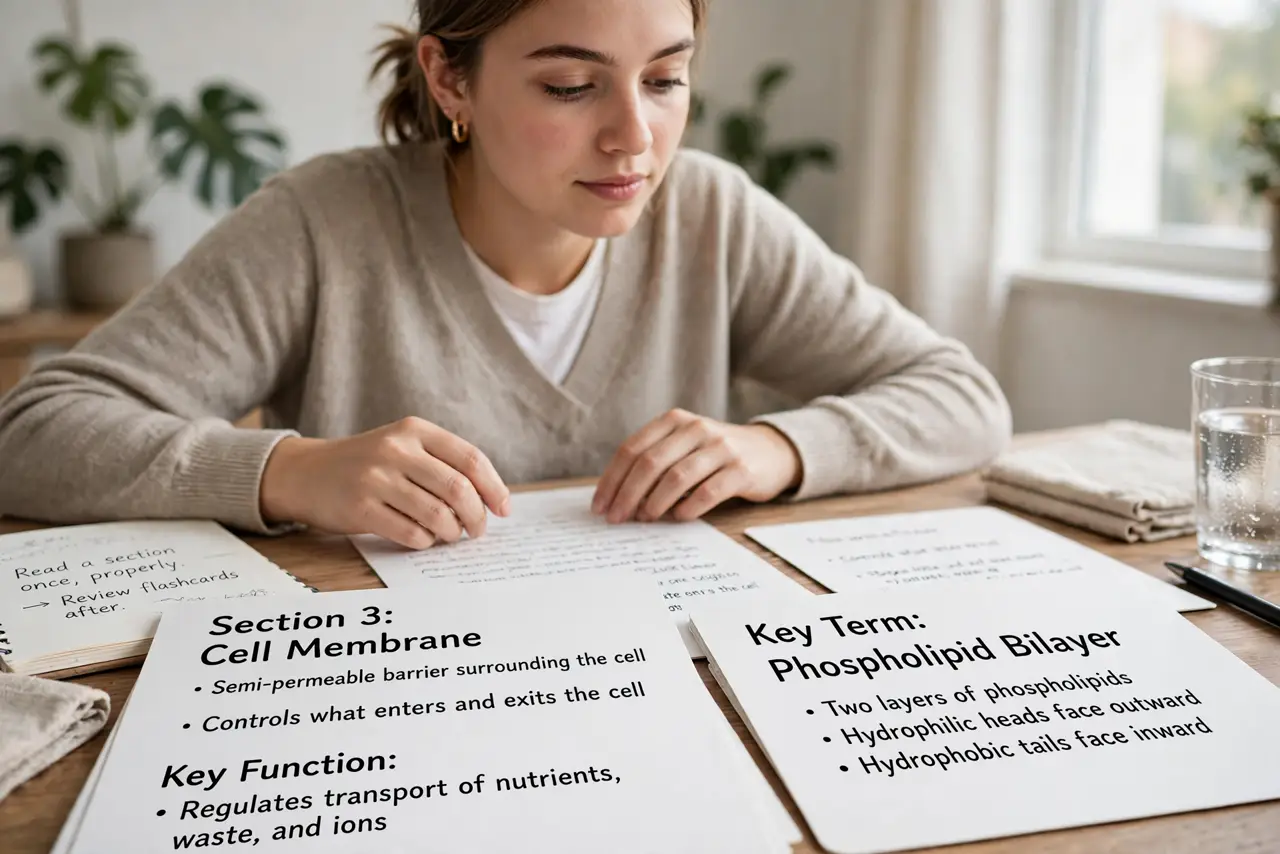 A person calmly performing the guide's first step: Read a section once, properly.