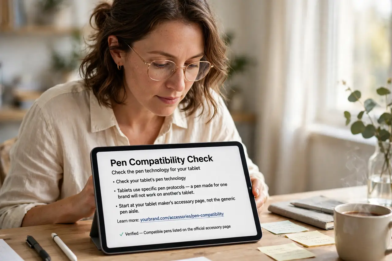 A person performing the first step of the guide: Check your tablet's pen technology.