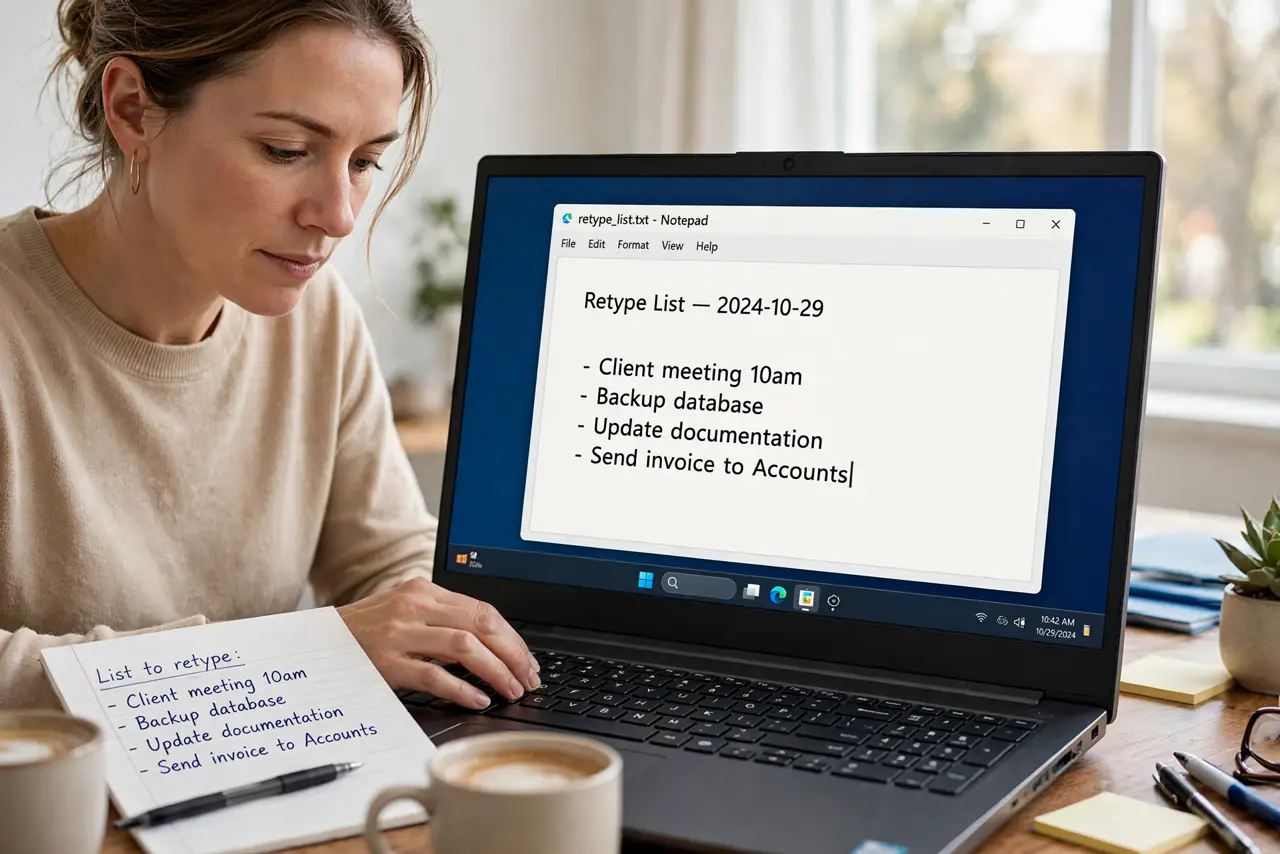 Step 1 in action for Stop Retyping the Same Text: List what you retype.