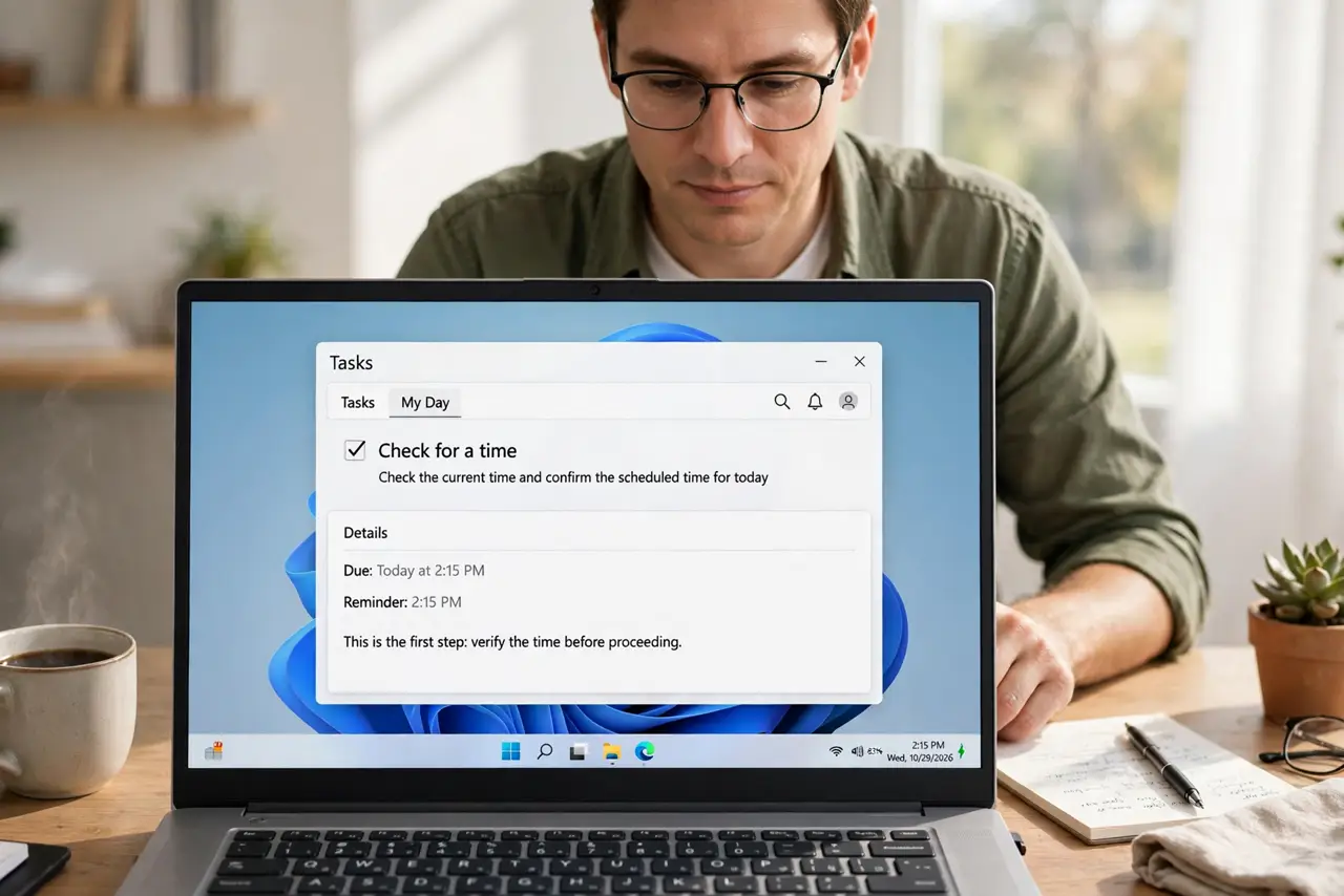 Person performing step 1: Open the task and check for a time. Open the task and see whether it has a time as well as a date. A midnight time is the classic cause...