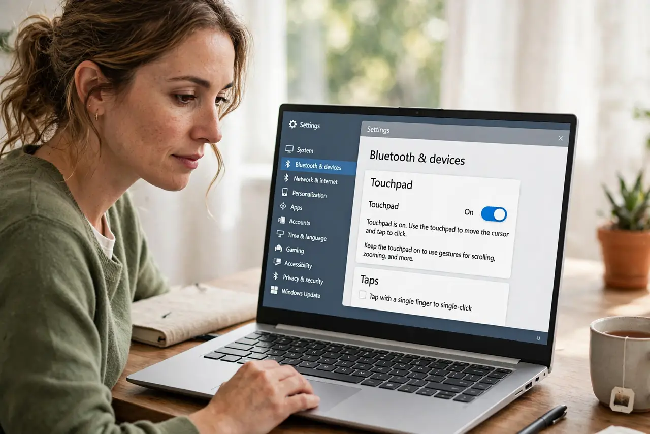 A person performing the first step: Confirm the touchpad is enabled.