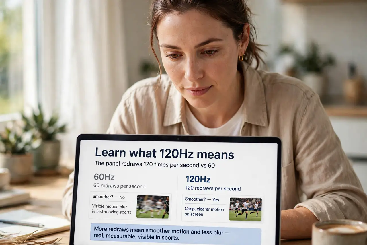 A person performing the first step of the guide: Learn what 120Hz means.