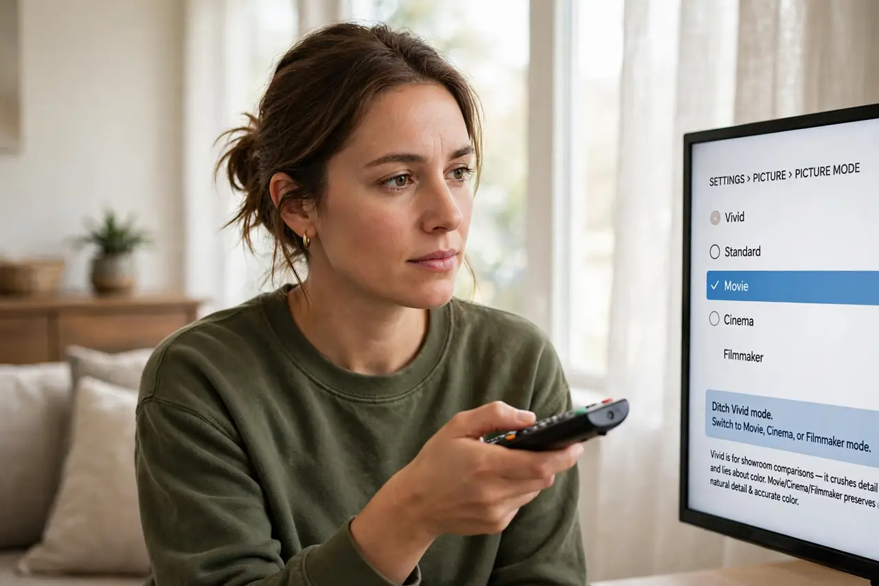 A person performing the first step of the guide: Ditch Vivid mode.