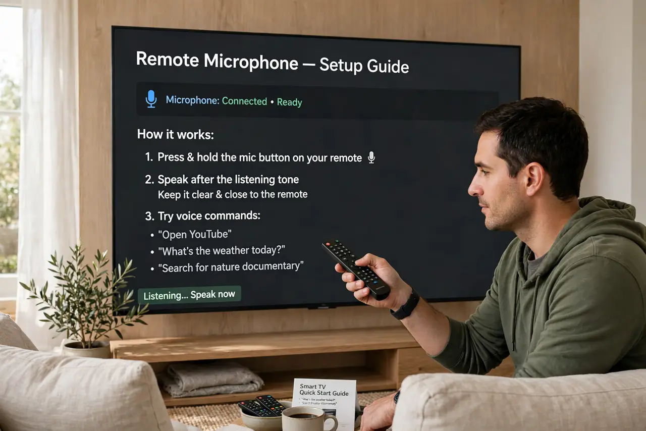 Step 1 in action for Is Your TV Listening: Know how the remote mic works.