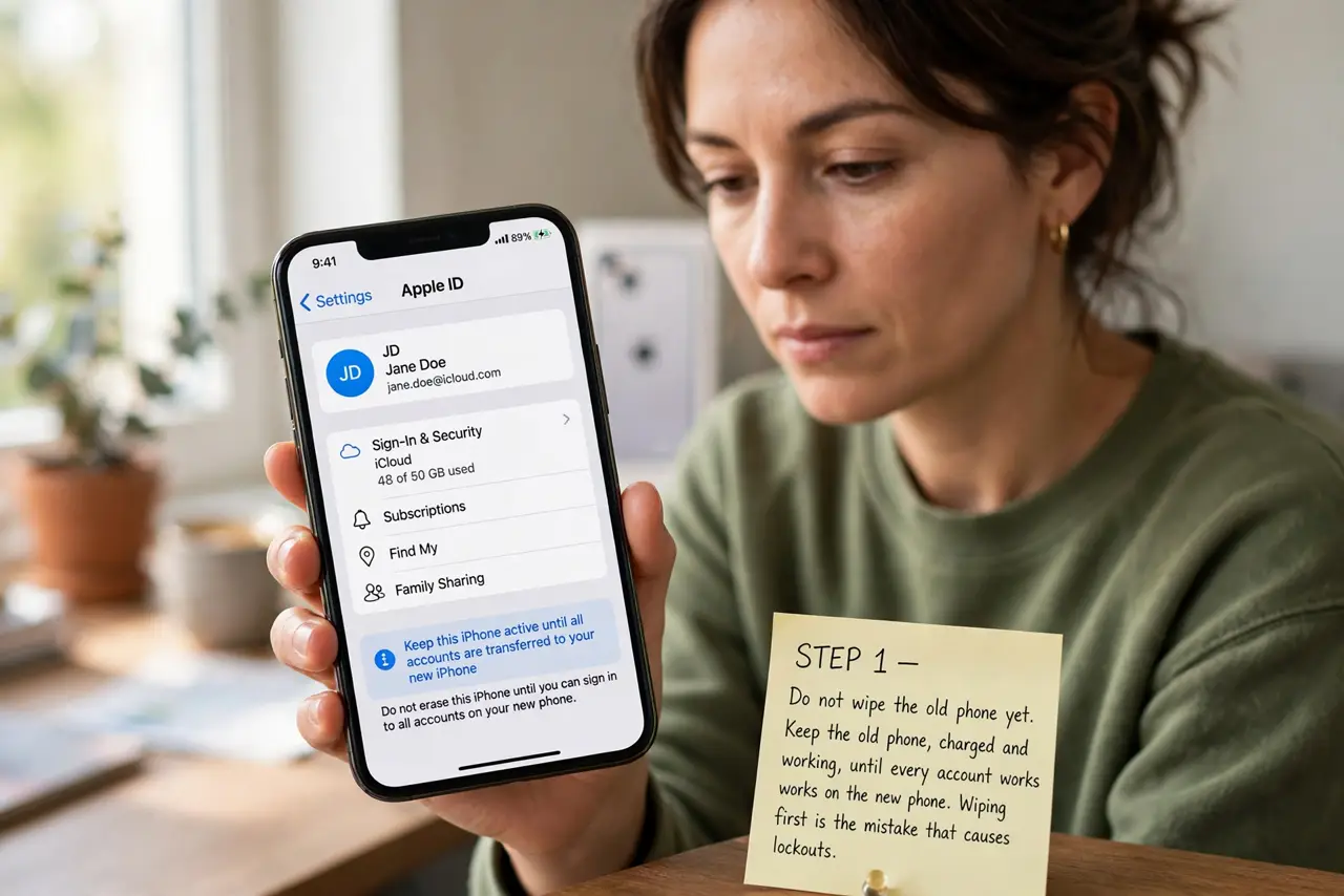 Transfer Two-Factor App to a New Phone? — step 1 being performed on the device.
