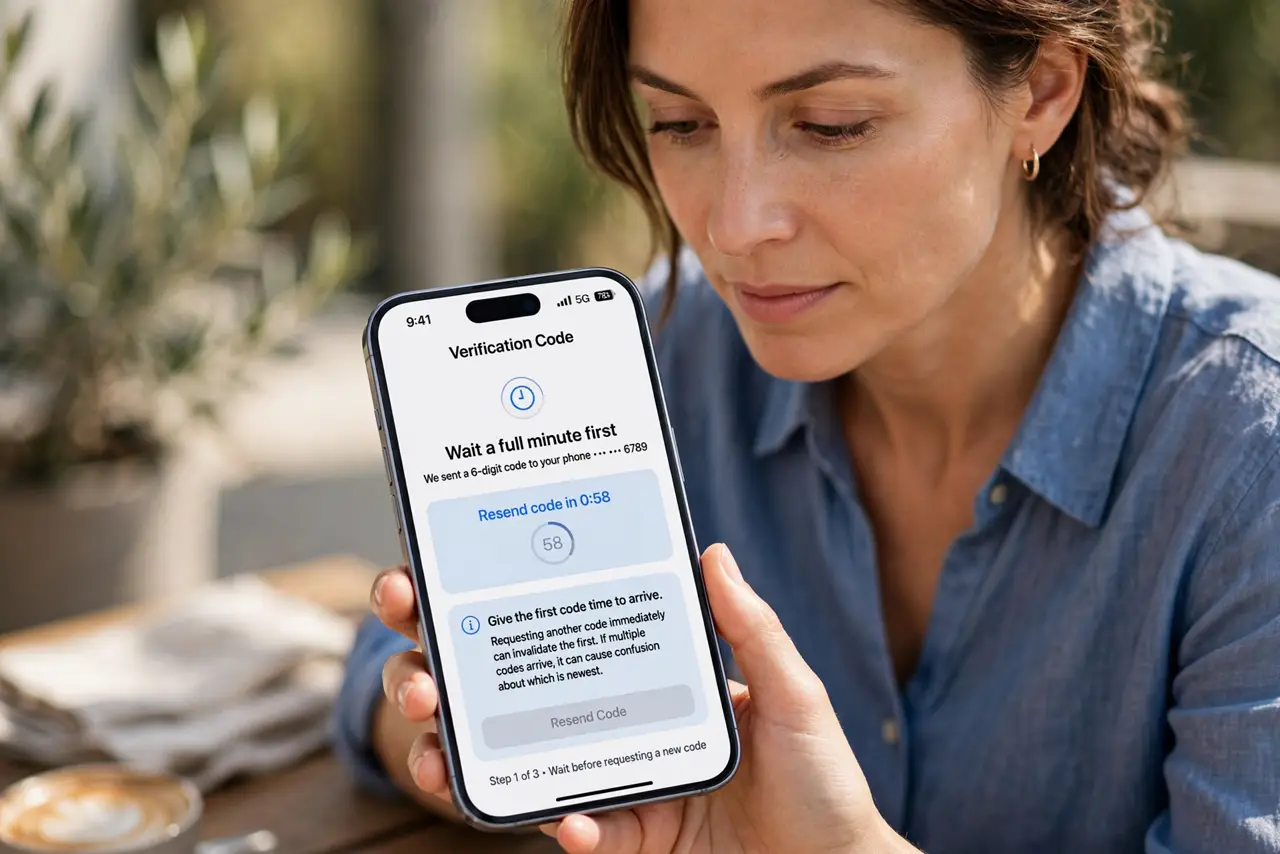 Two-Factor SMS Code Delayed? Get In Safely — step 1 being performed on the device.