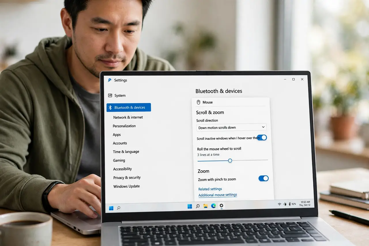 A person performing the first step: Open Scroll and zoom settings.