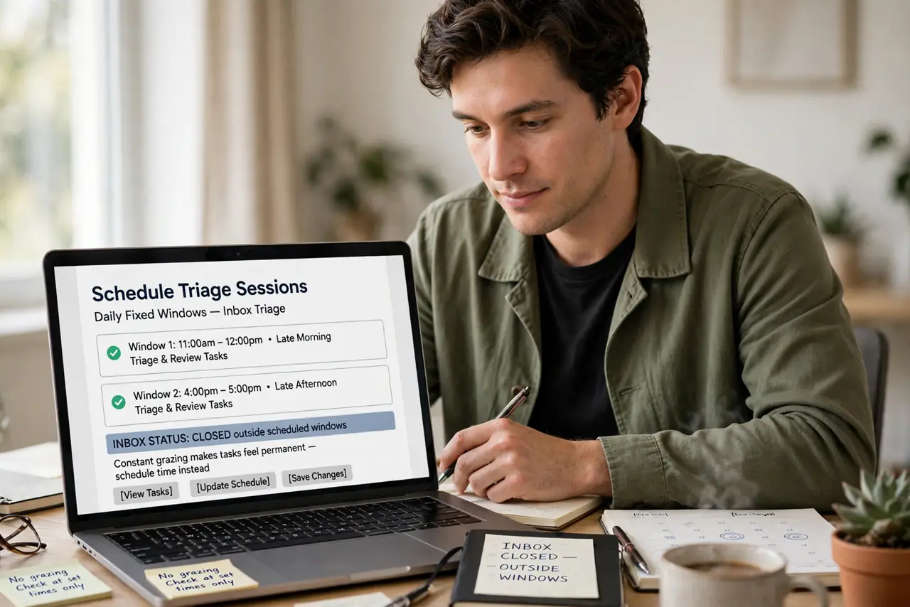 A person performing the first step of the guide: Schedule triage sessions.