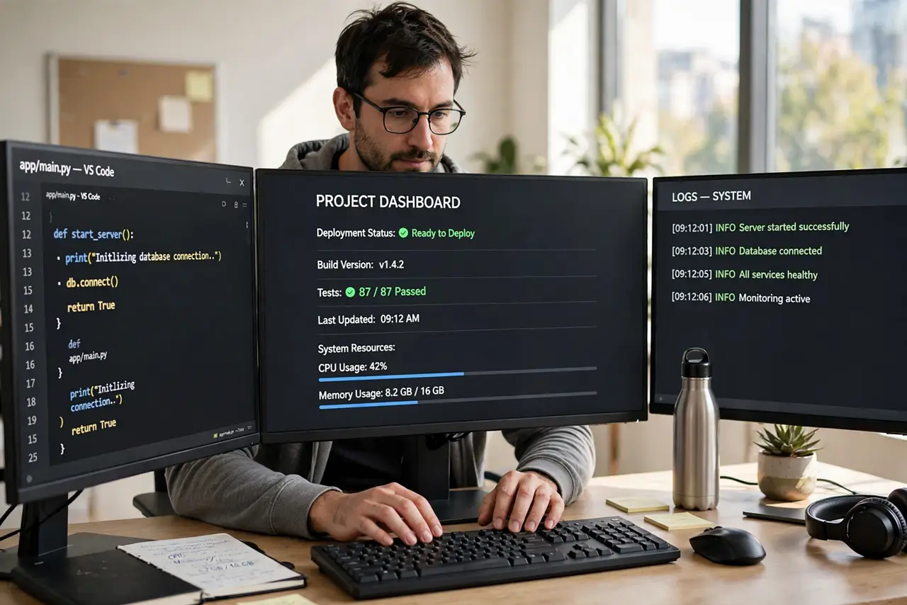 Step 1 in action for A Two-Monitor Workflow That Actually Works: Put the primary monitor front and center.
