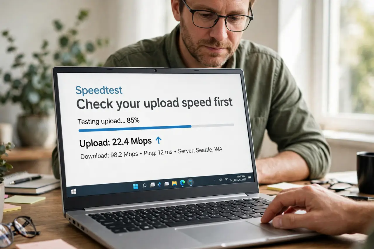 Step 1 in action for Two Video Calls on One Wi-Fi Freeze: Check your upload speed first.