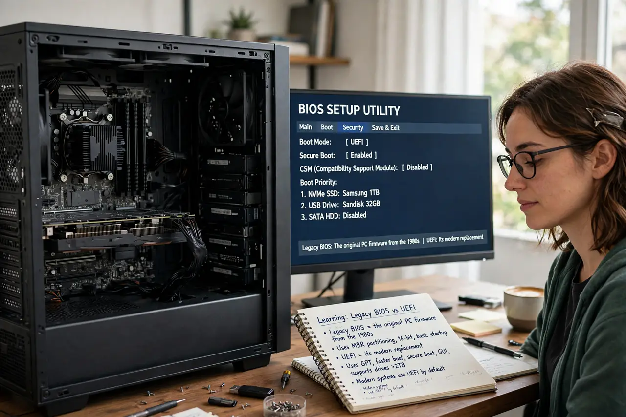 A person performing the first step: Learn what each mode actually is. Legacy boot is the original PC BIOS from the.