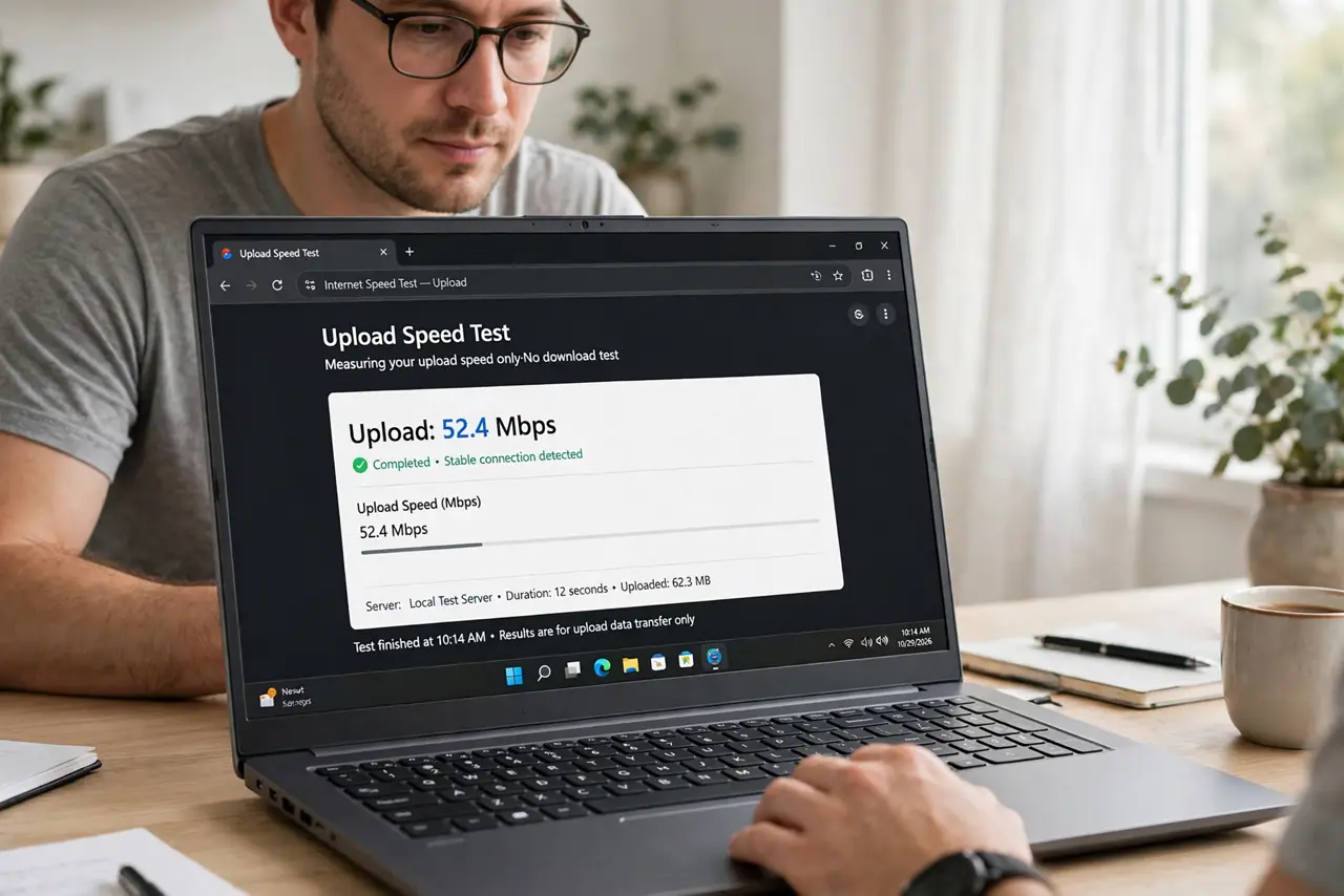 Step 1 in action for Upload Too Slow for Video Calls: Measure upload, not download.