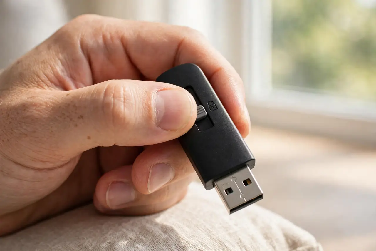 A person performing step 1: Check for the physical lock switch.