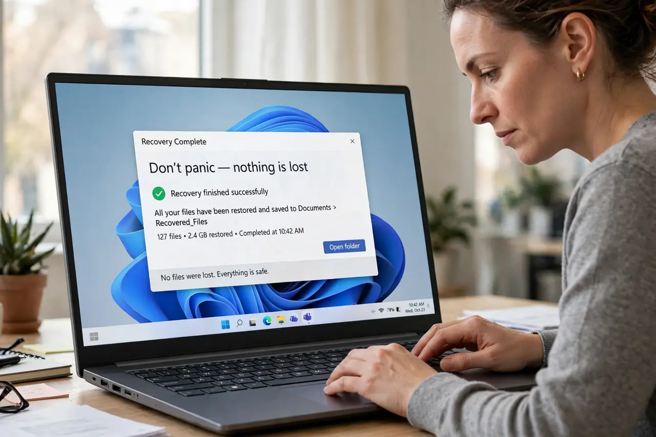 Step 1 in action for 'Conflicted Copy' Files: Don't panic — nothing is lost.