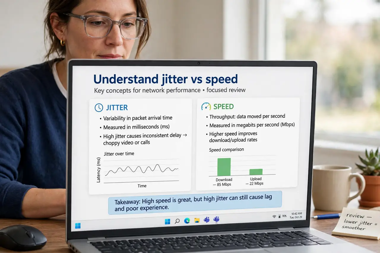 Step 1 in action for Video Calls Freeze but Speed Test Is Fine: Understand jitter vs speed.
