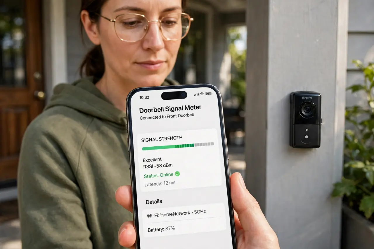 Step 1 in action for Video Doorbell Keeps Going Offline: Read the doorbell's signal meter.