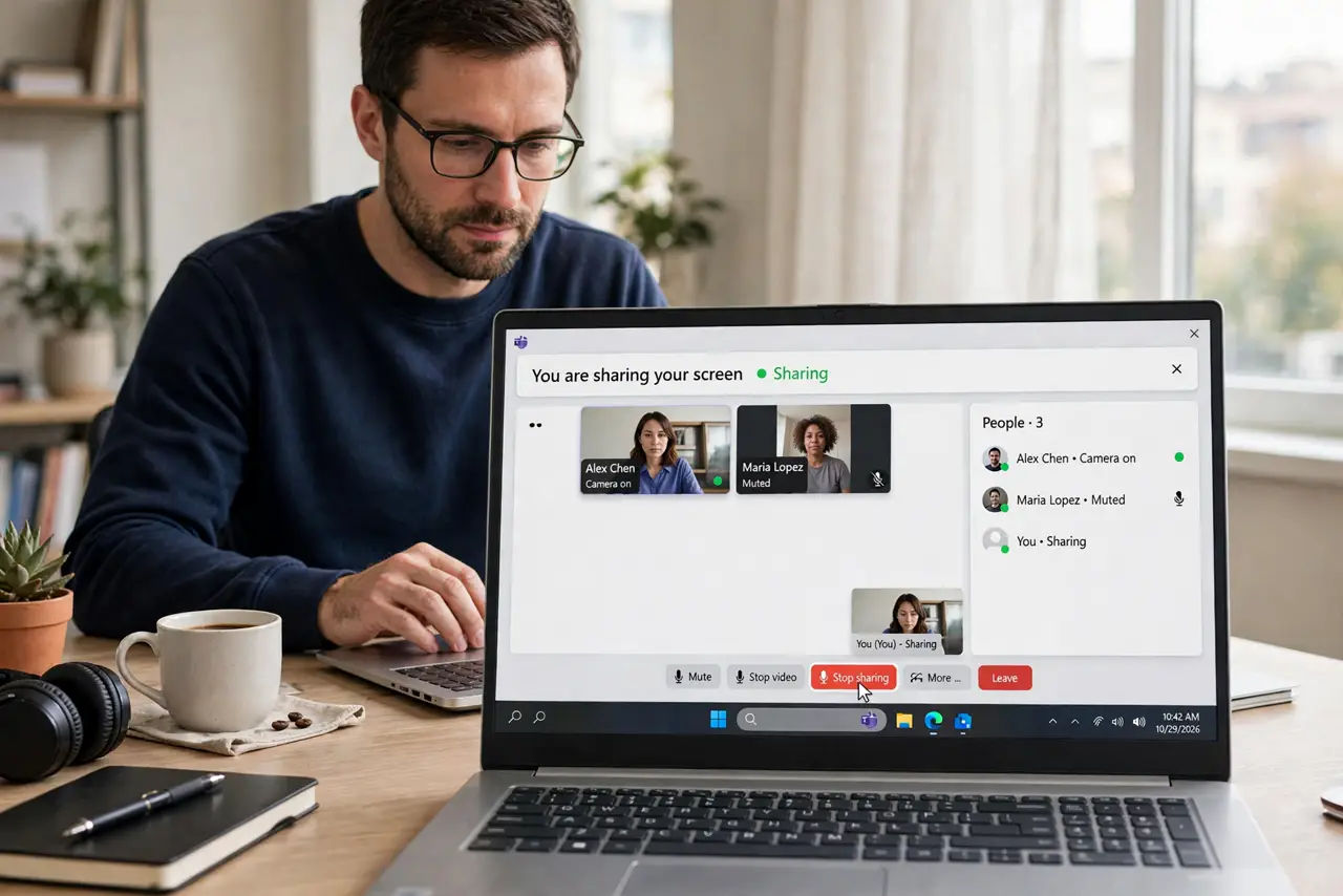 Person performing step 1: Stop the share and start it again. Stop sharing, wait a few seconds, and share again. A share that starts before the app is ready can...