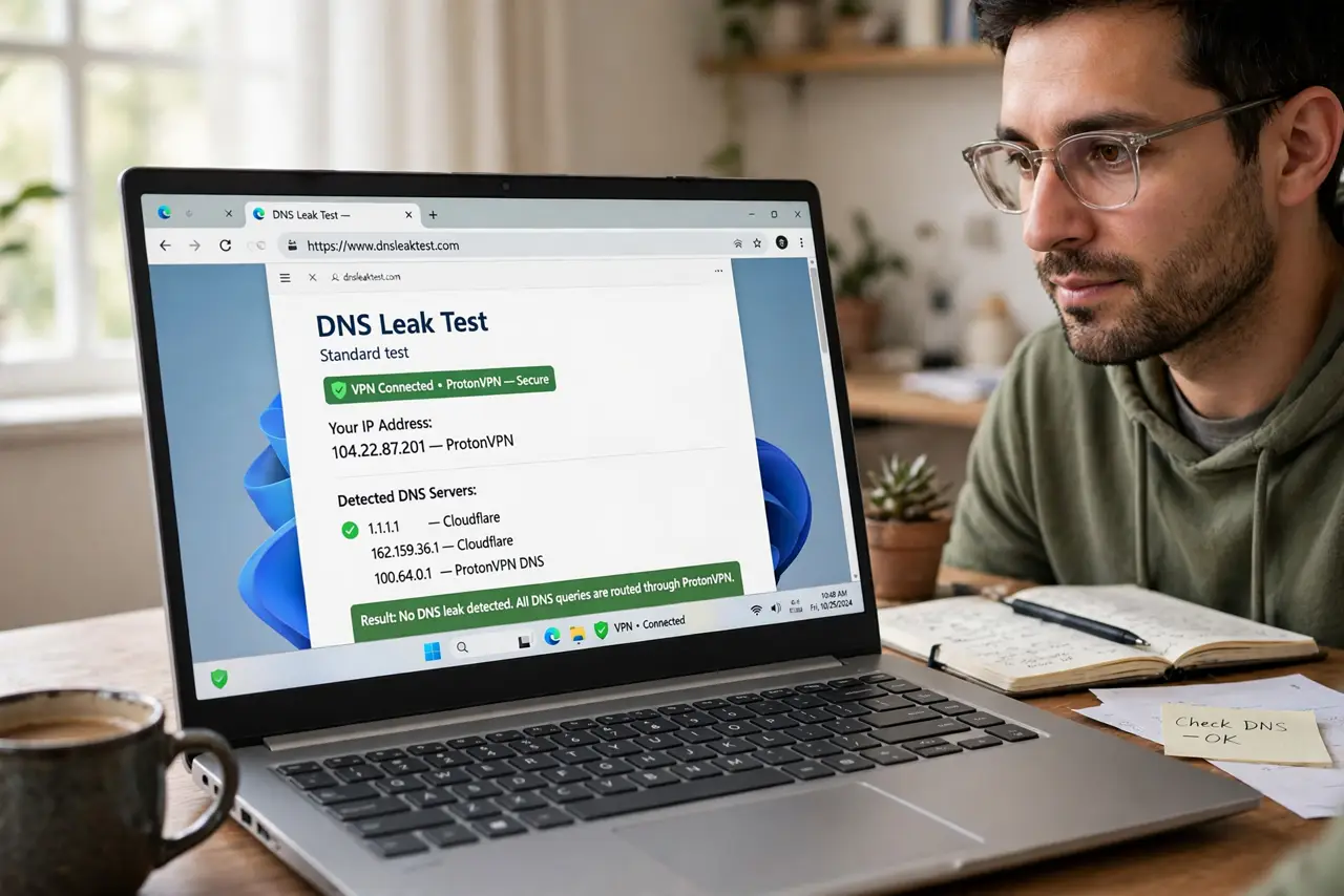A person performing the first step: Run a leak test with the VPN connected. Reputable test sites show which DNS servers.