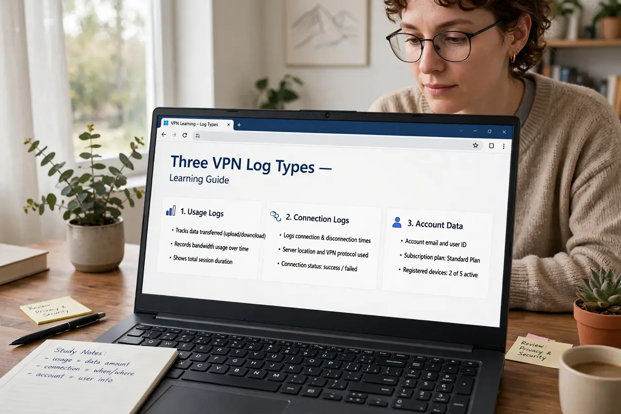 A person performing the first step: Learn the three log types. Usage logs (what you did), connection logs (when and how.