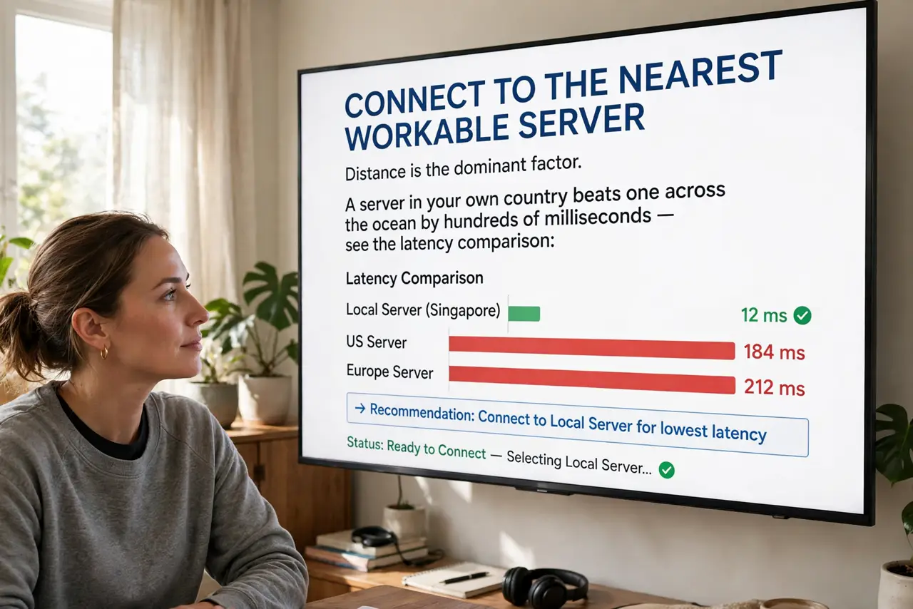 A person performing step 1: Connect to the nearest workable server. Distance is the dominant factor. A server in your own country beats on.