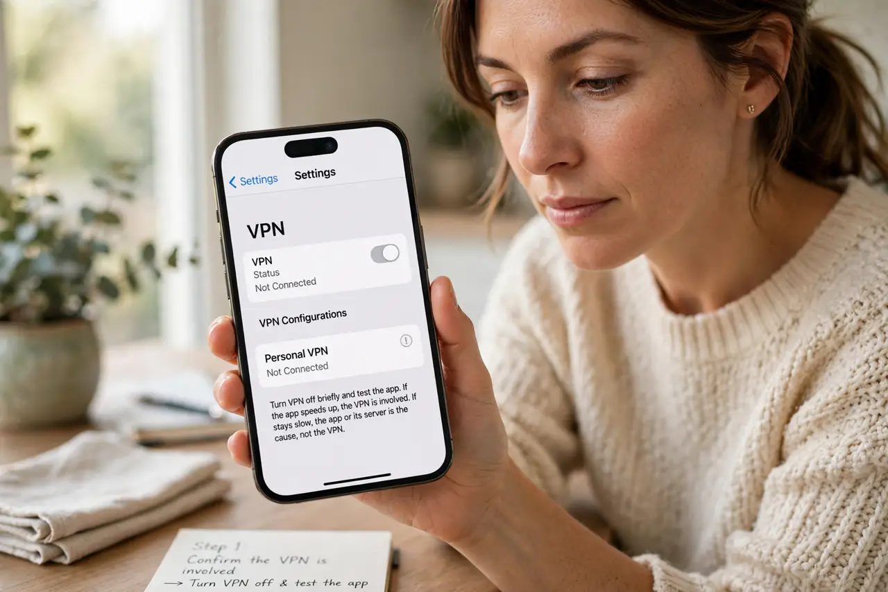 VPN Slows Only One App? Find the Cause — step 1 being performed on the device.