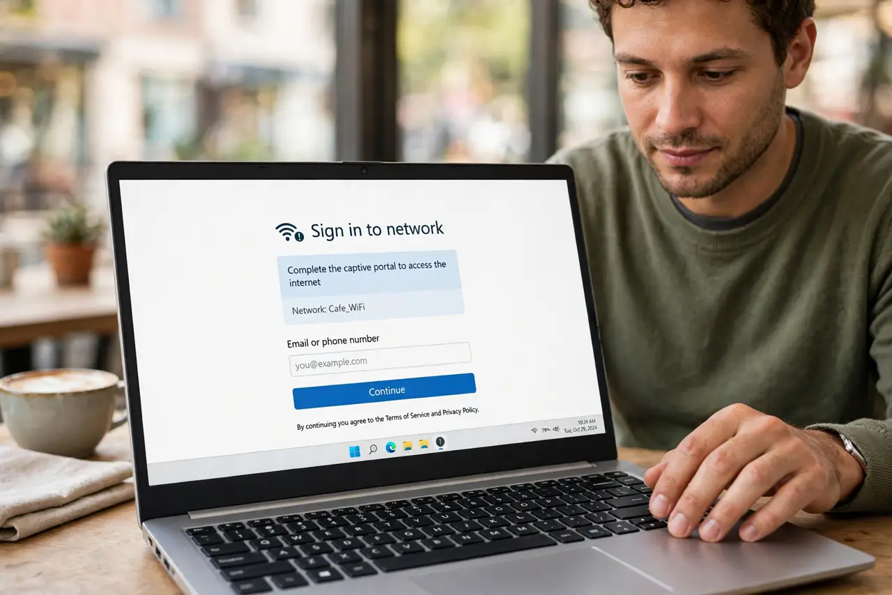 Step 1 in action for VPN Won't Connect on Public Wi-Fi: Complete the captive portal first.