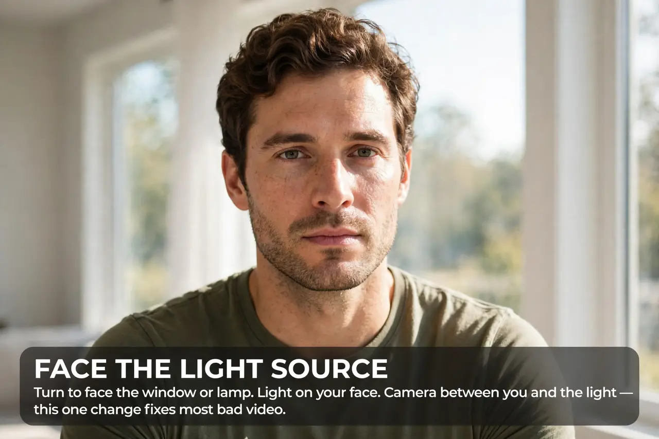 A person performing the first step of the guide: Face the light source.