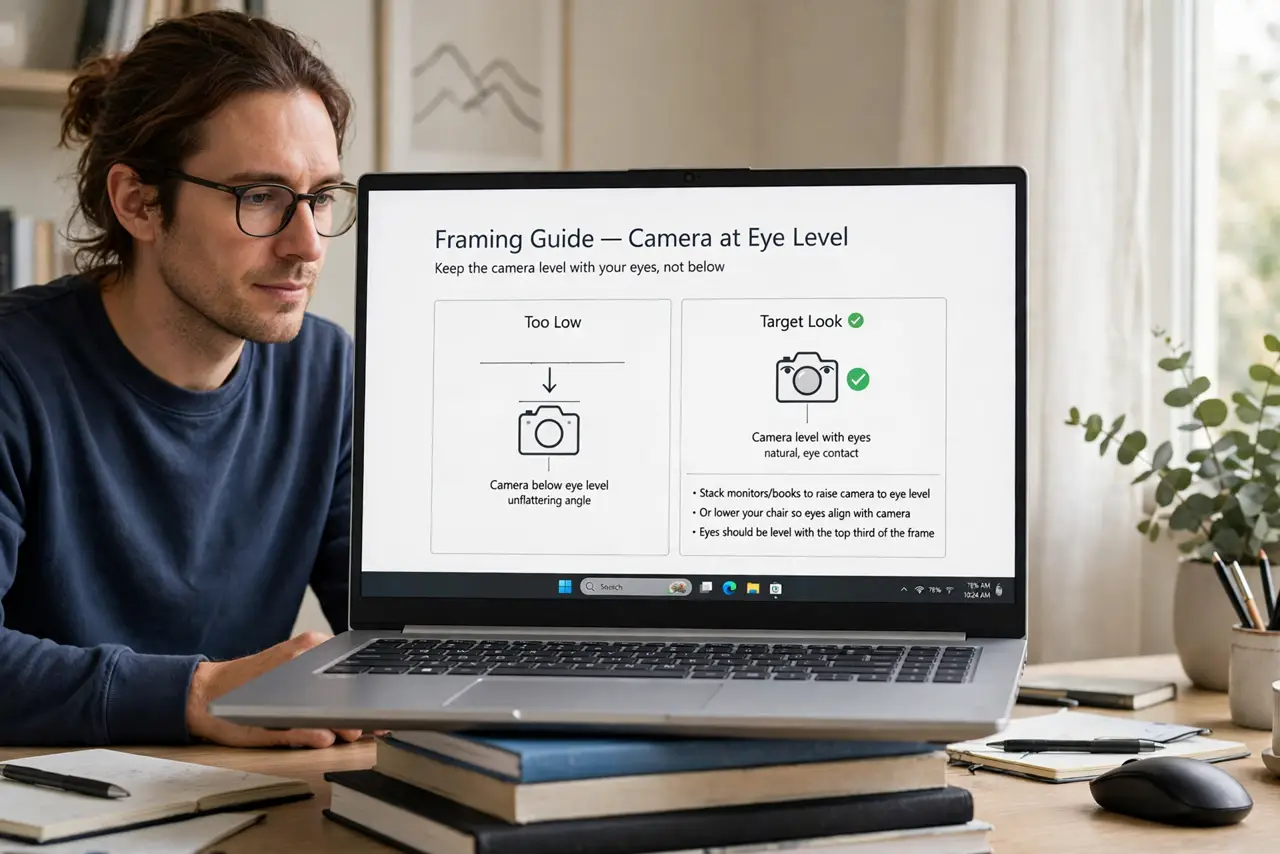 A person performing the first step of the guide: Get it to eye level.