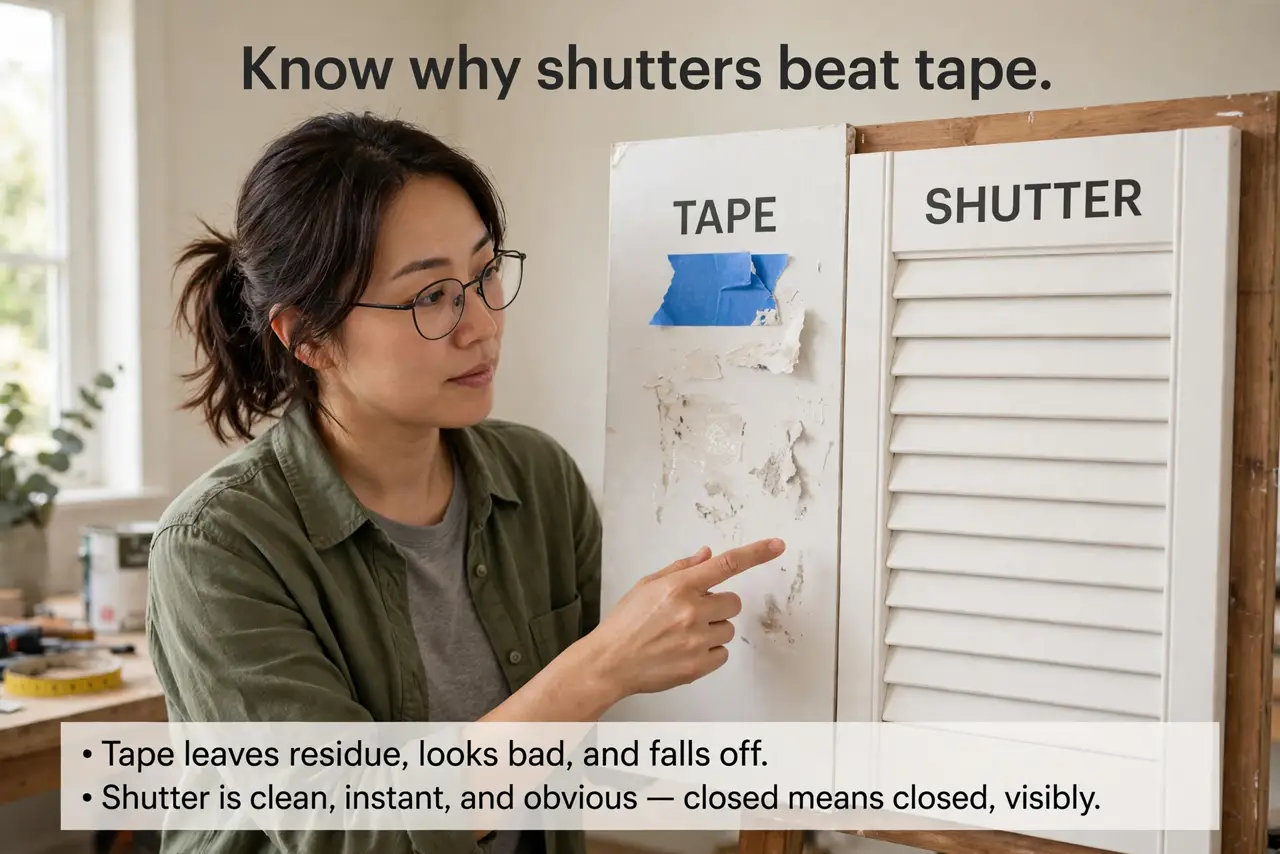 A person performing the first step of the guide: Know why shutters beat tape.