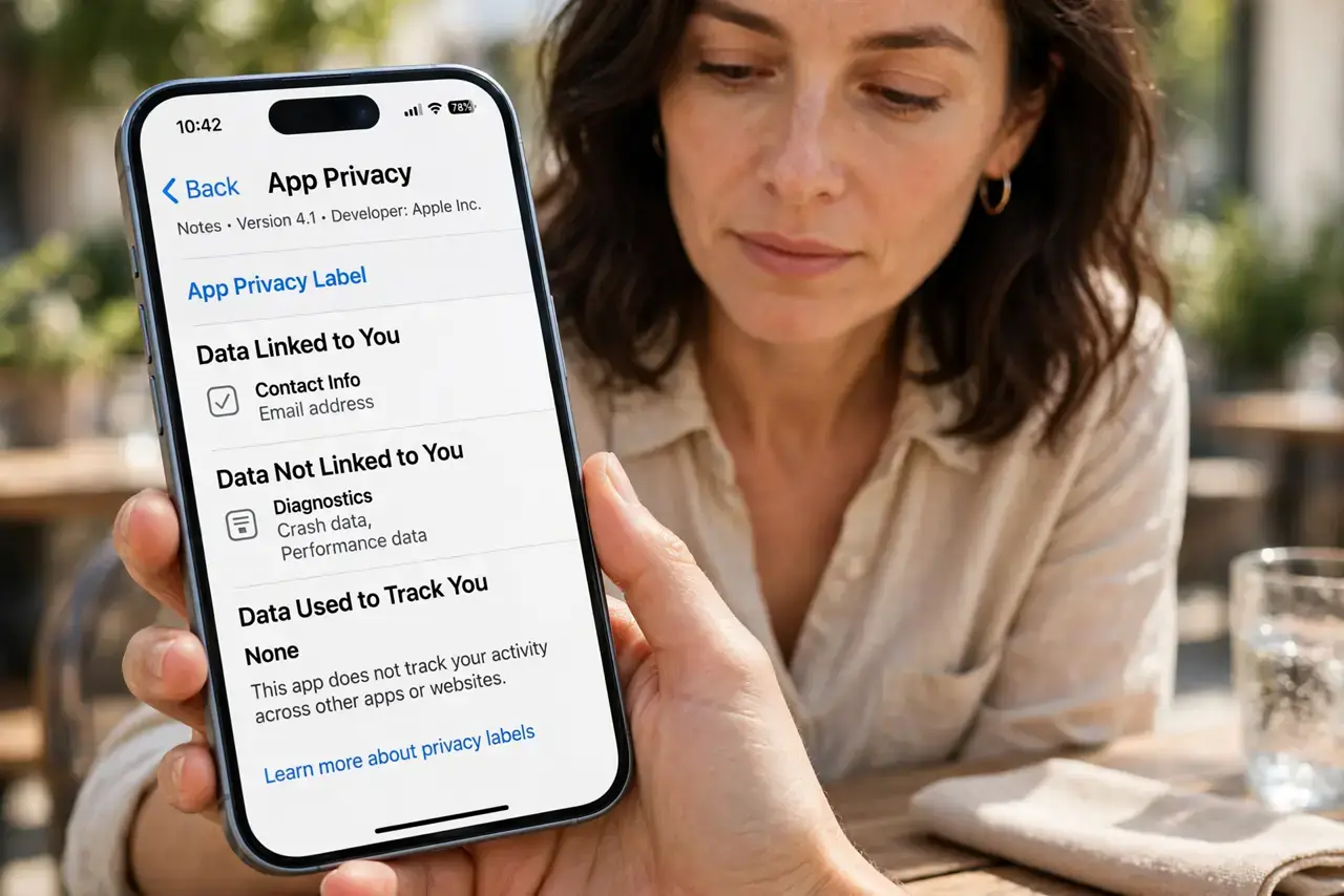 Step 1 in action for What Do Weather Apps Collect About You: Read the app's privacy label.