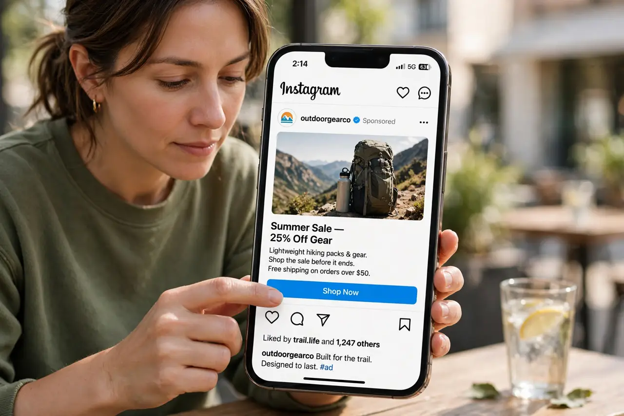 Step 1 in action for 'Why Am I Seeing This Ad: Find the ad menu. On Google, Facebook, and Instagram ads, tap the three dots or the info i